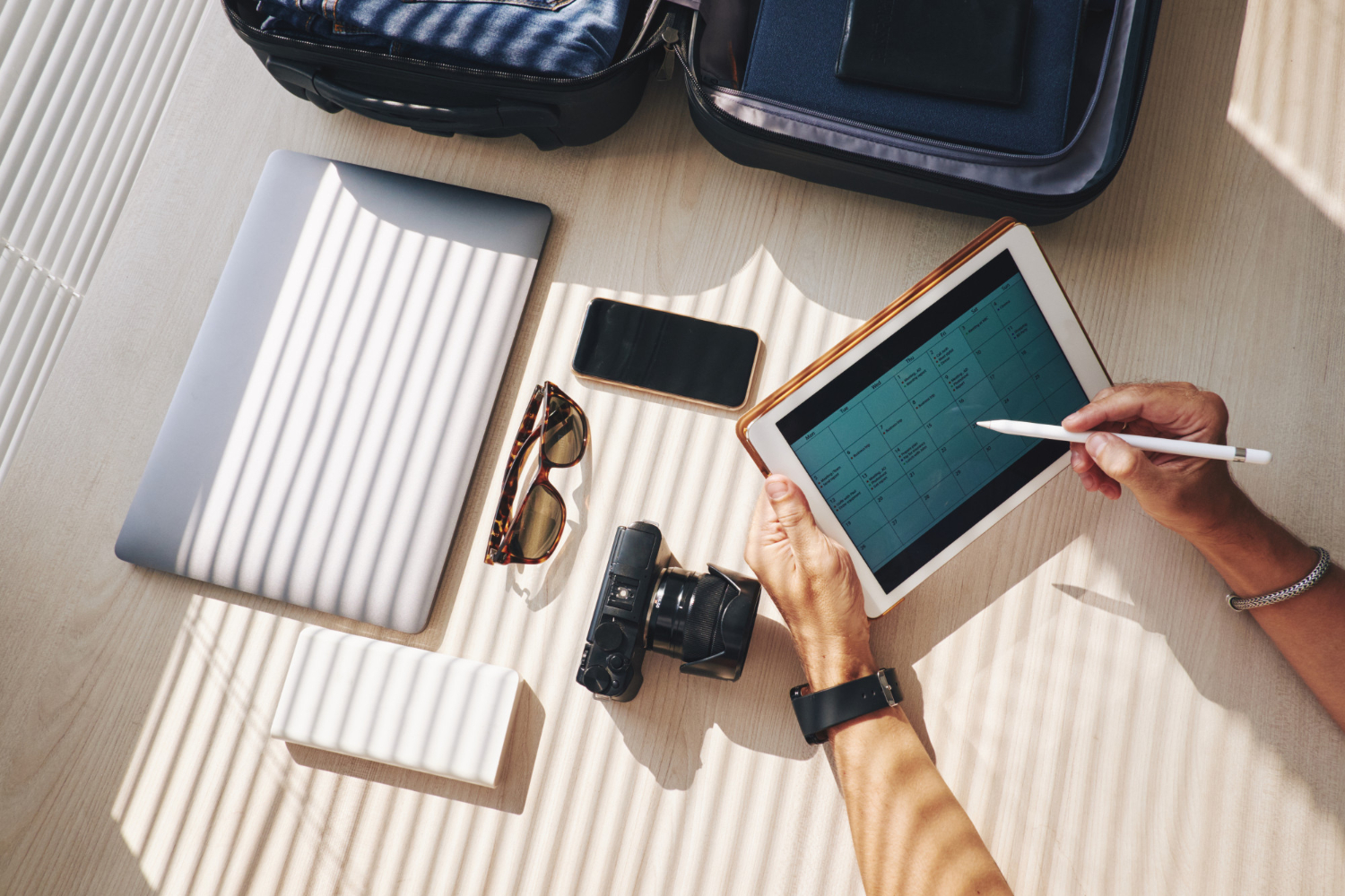 travel planning on tablet