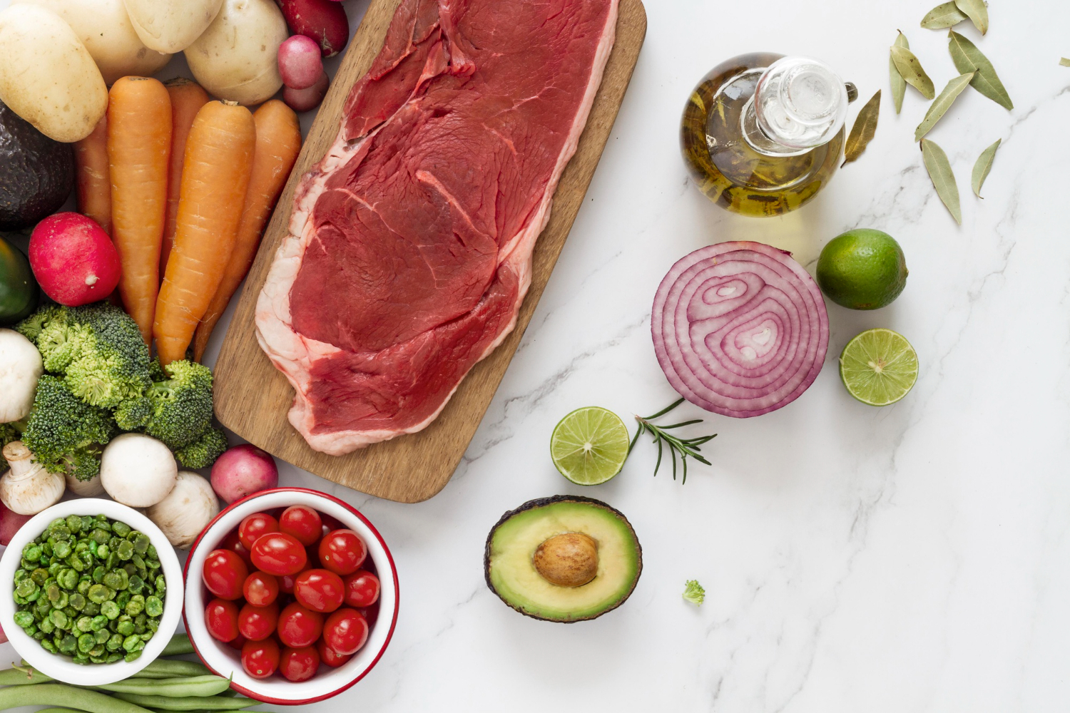 Fresh meat, fruit, or plants