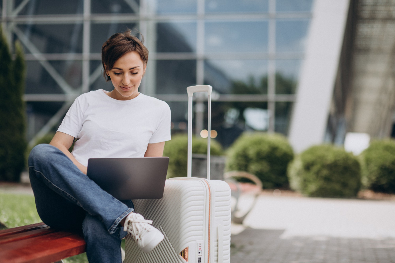Traveler on laptop 