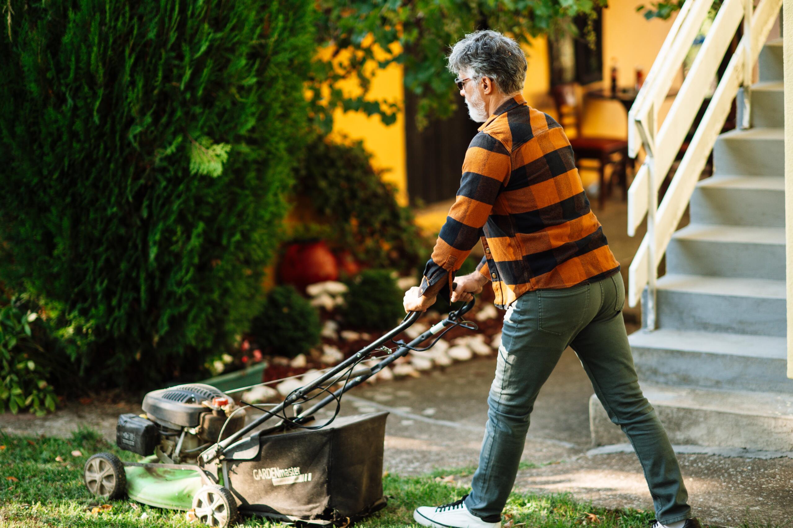 mowing lawn
