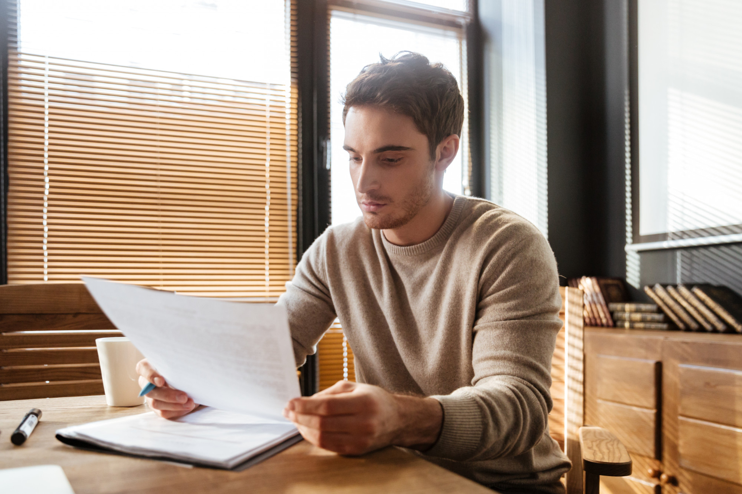 Traveler reviewing documents