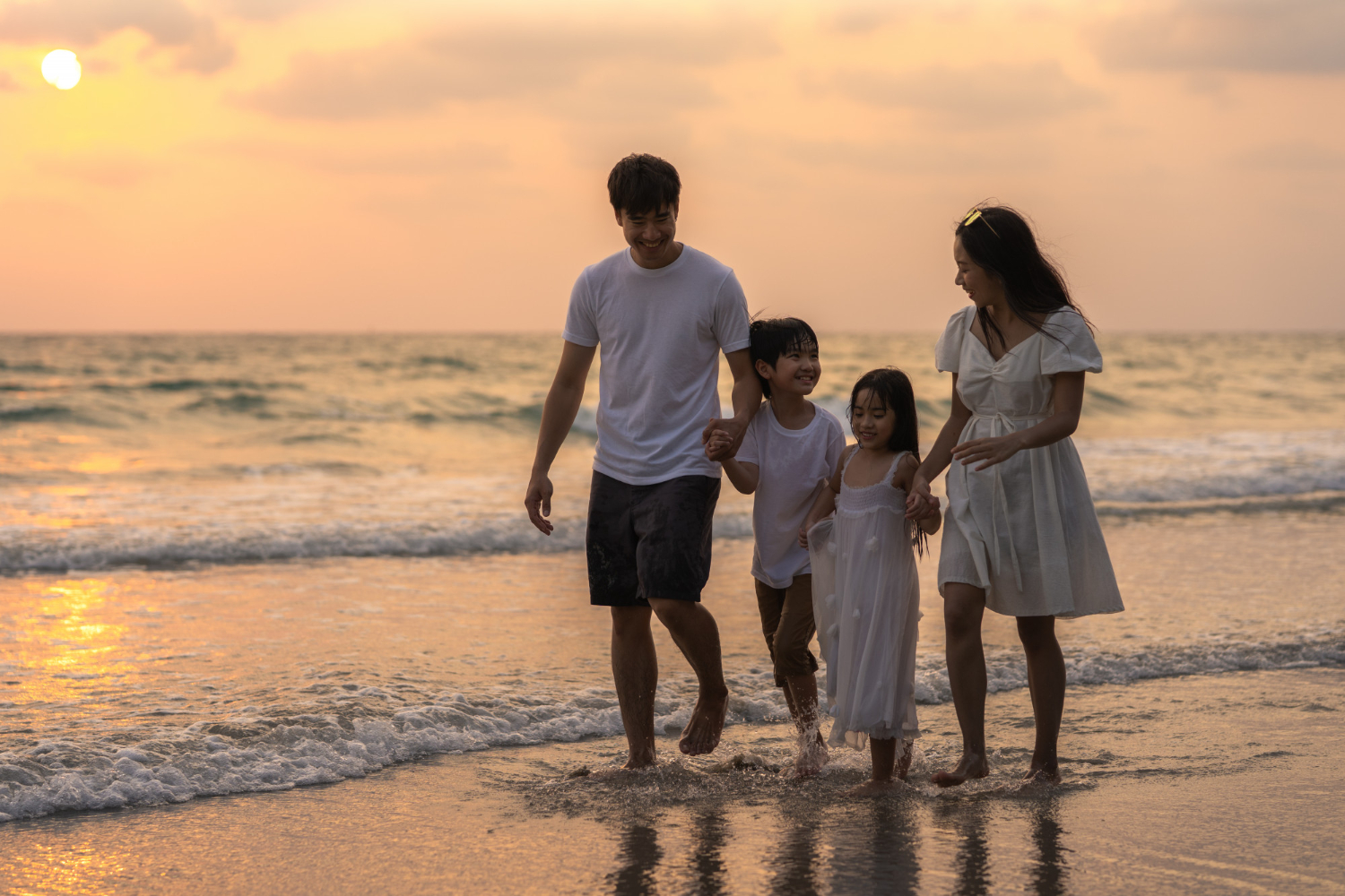 Beach evening family