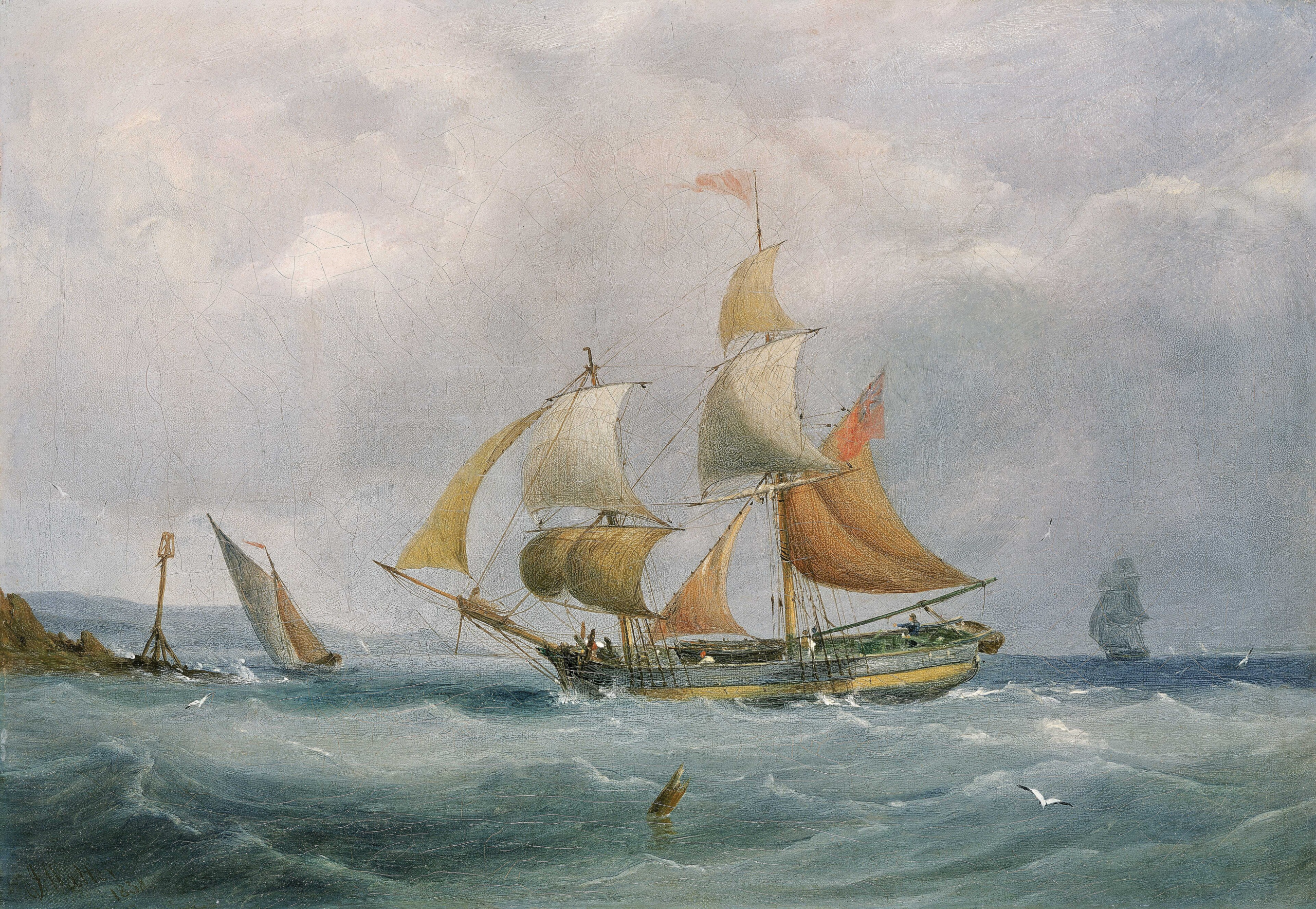 19th century brigantine sailing ship