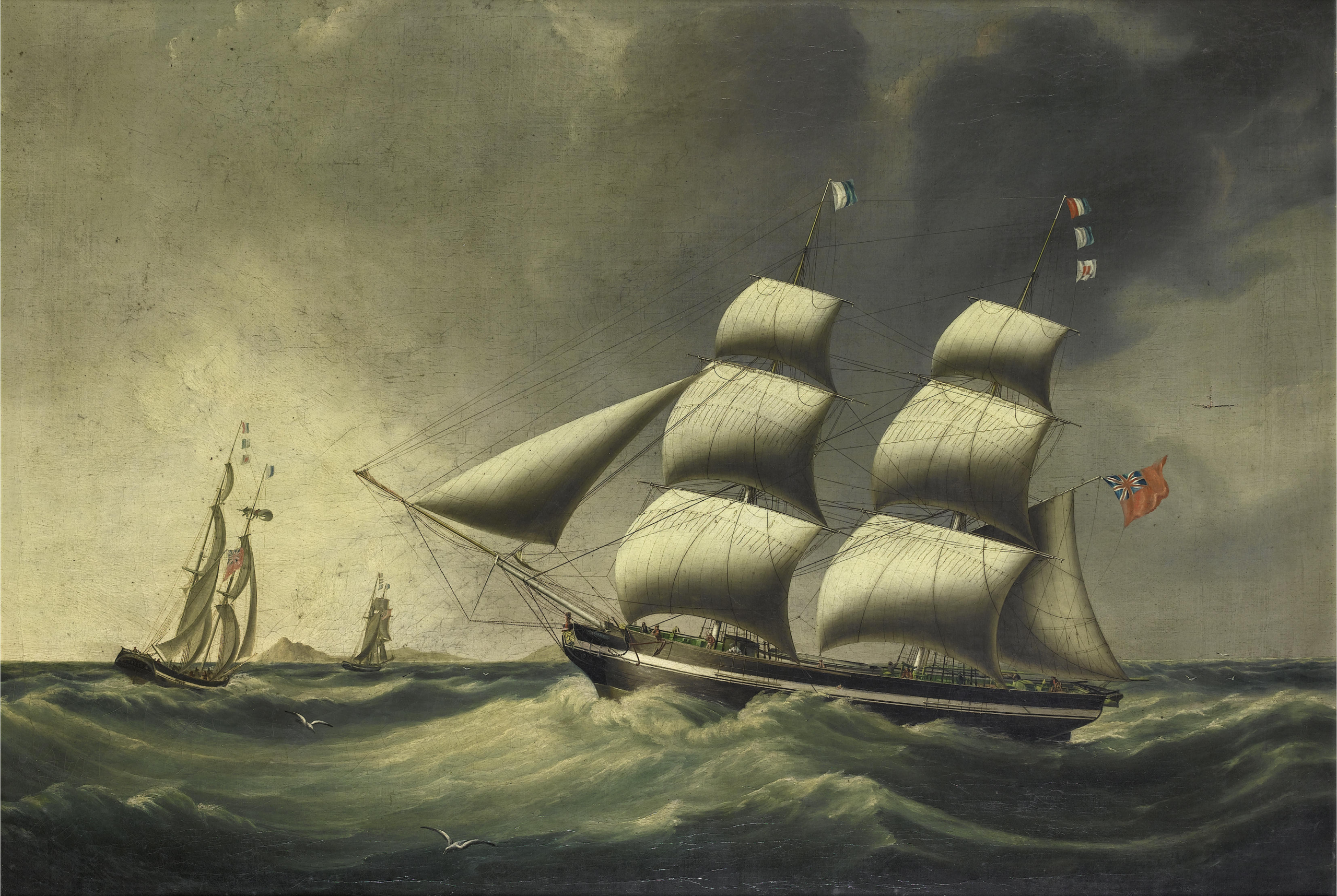 19th century brigantine sailing ship