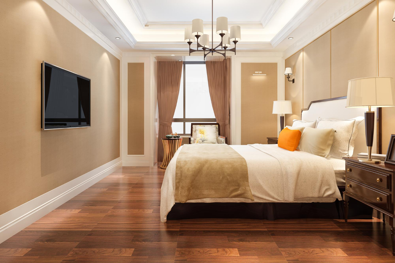 hotel room bed