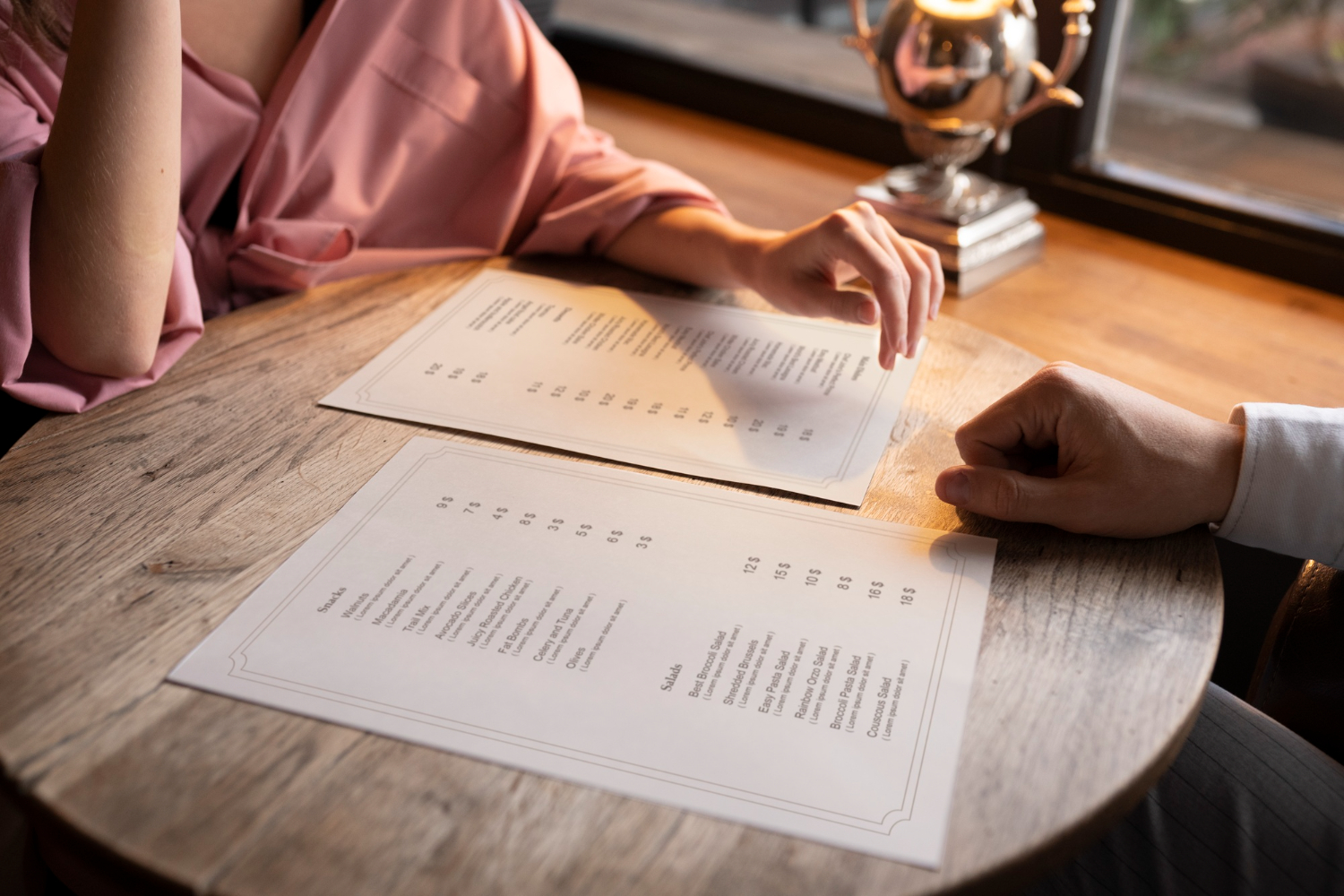 restaurant menu table dining