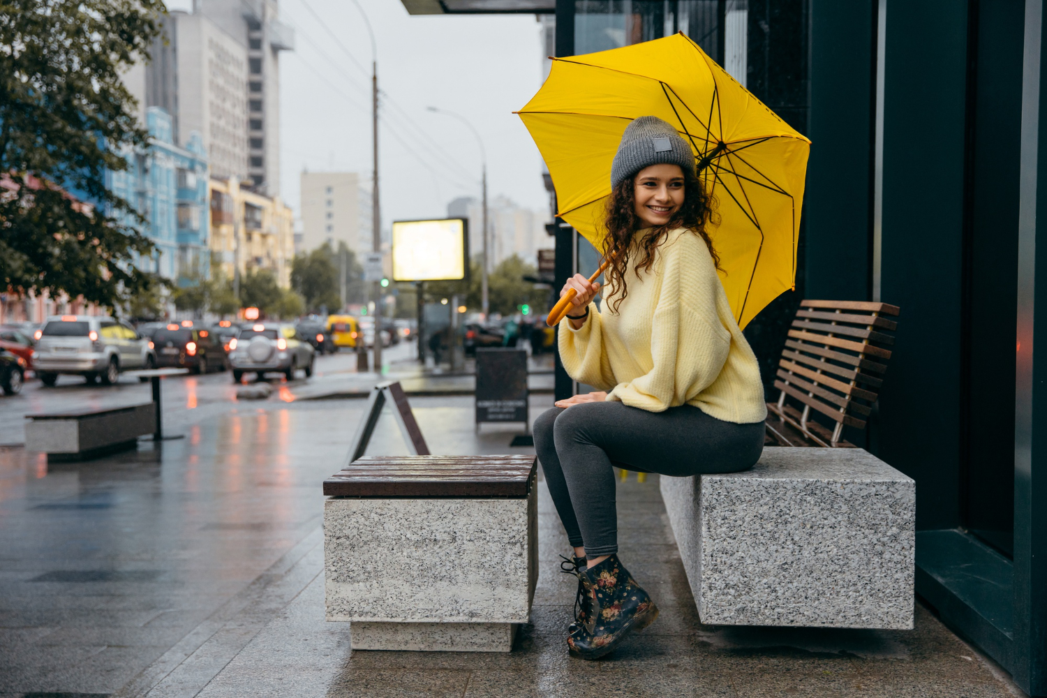 rainy street city umbrella
