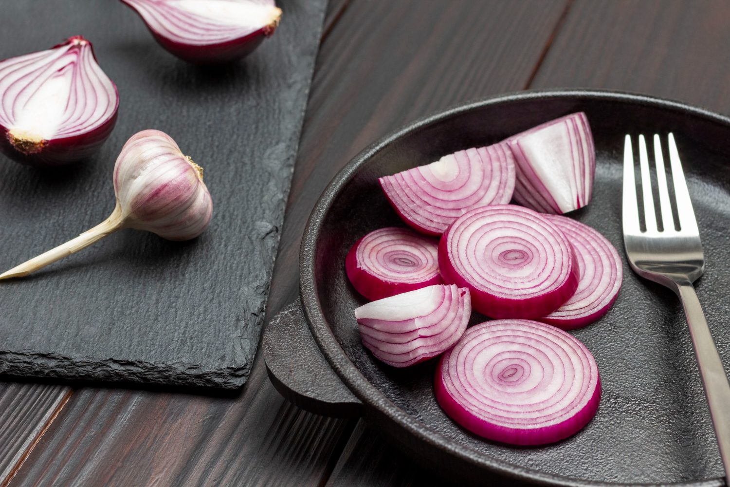 Sliced onion cutting board knife