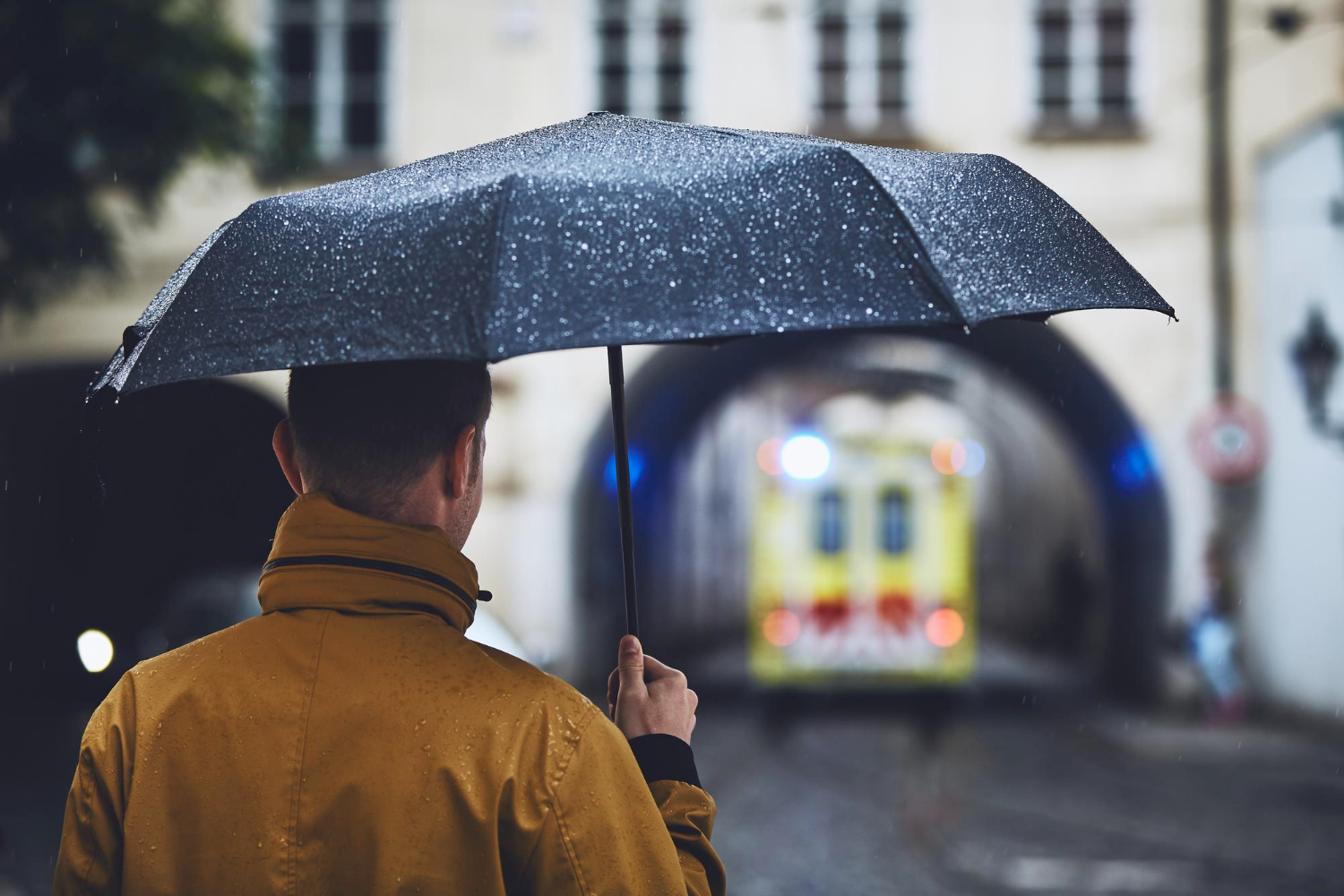 rainy street city umbrella