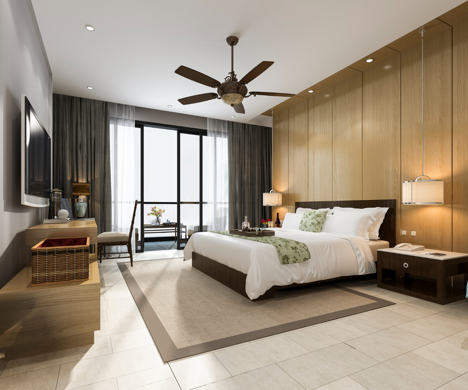 hotel room bed