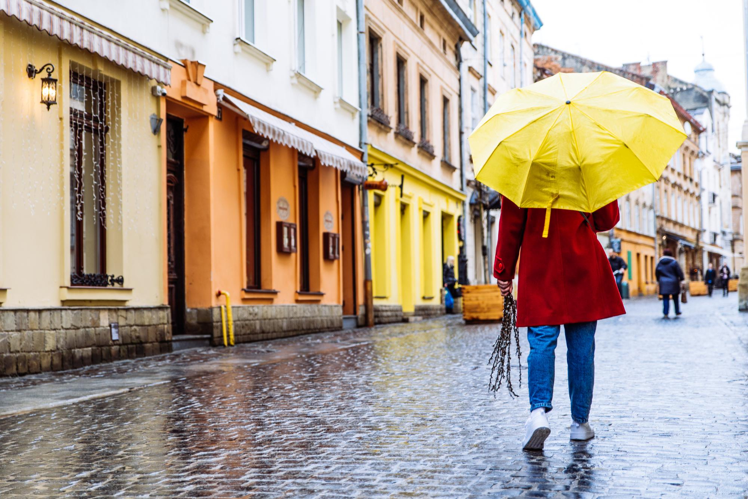 rainy street city umbrella