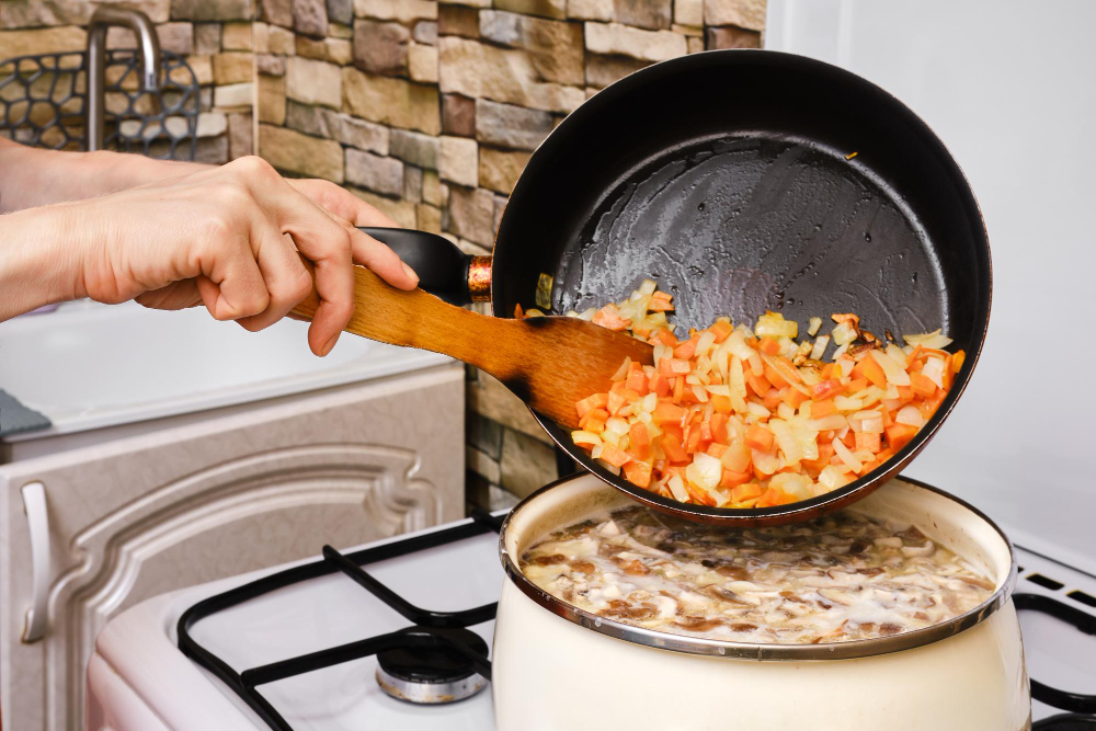 cooking in pan