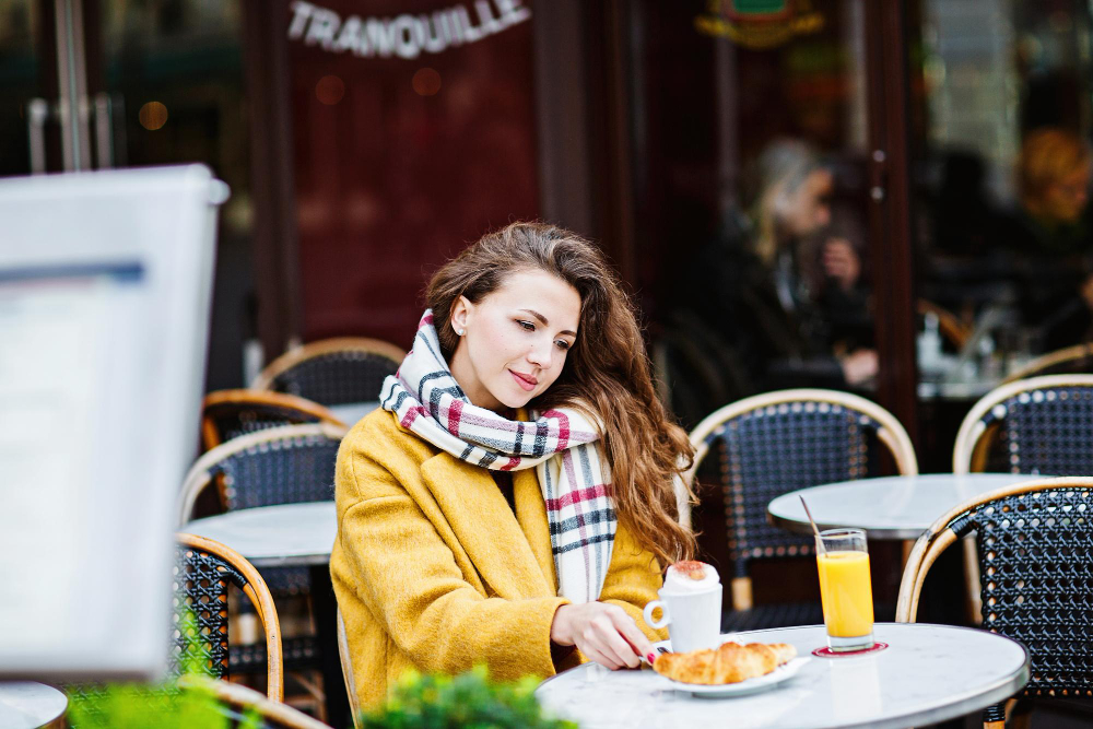 Traveler in restaurant