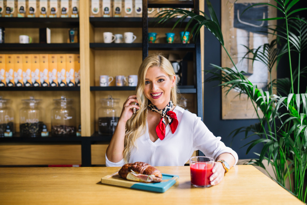 Traveler in restaurant