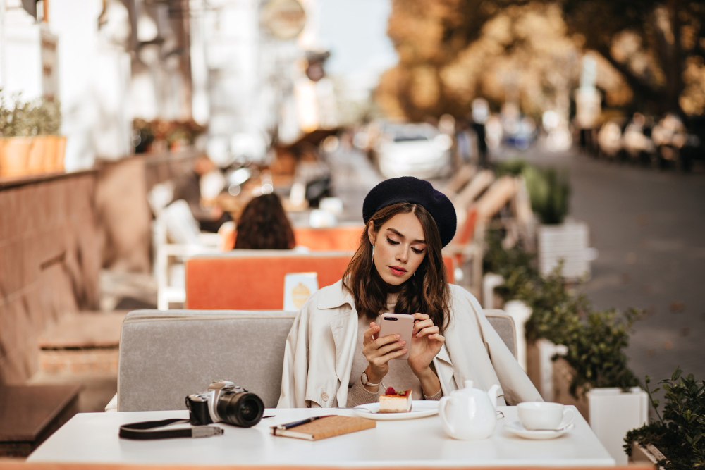 Traveler in restaurant