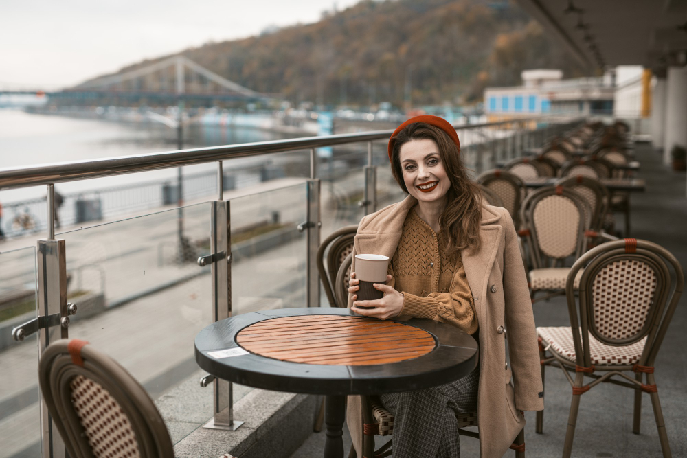Traveler in restaurant