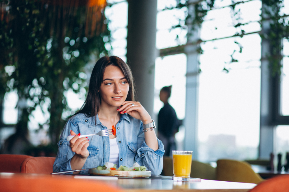 Traveler in restaurant
